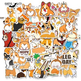 Welsh Corgi Pembroke Dog Stickers Decals 50Pcs Cute Fancy Pets Dogs Animal Accessories Waterproof Stickers for Laptop,Guitar,Water Bottles Stickers for Kids Teens (Welsh Corgi Dog)