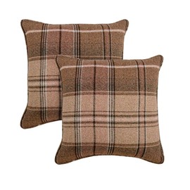 always4u Tartan Cushion Covers Check Pillows Chair Decoration Square Scotland Style 45x45 Classic and Durable For Sofas & Bedroom Set of 2 Light Coffee 18 * 18 Inches