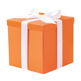 RUSPEPA Medium Birthday Gift Box with Lids, Ribbon and Tissue Paper, Collapsible Gift Box - 1 Pcs, 9x9x9 Inches, Orange