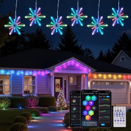 Brightown Smart Snowflake Lights, 12ft 96LED with 8 Drops Outdoor Christmas Icicle Lights with APP Control & Music Sync, Waterproof Connectable, 80+ Scene Modes for Roof, Window, Yard, Patio