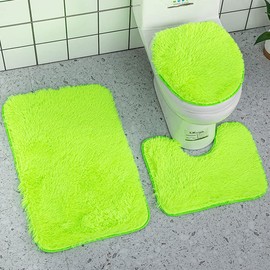 Reyox Bath Mat Set, 3 Pieces, Soft High Pile Bath Mat, Non-Slip, Microfibre Fluffy Bath Mat for Toilet, Bathroom, Green, Pack of 3