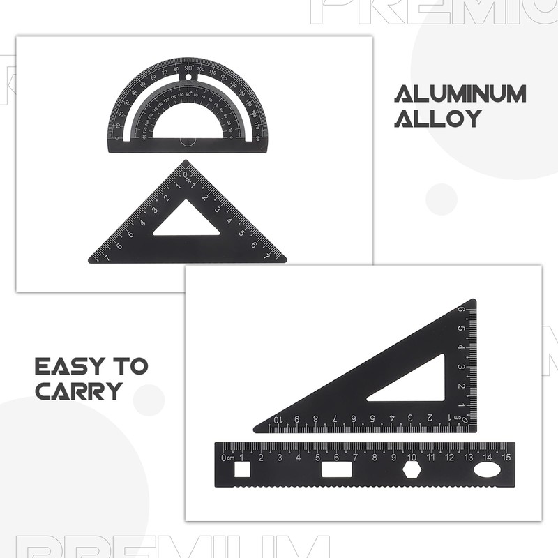 rosenice Aluminum Triangle Scale Ruler Set of 2 Triangular Protractor