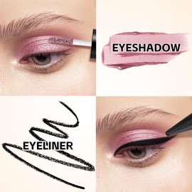 Boobeen Dual-Ended Eyeshadow & Eyeliner, Color Liquid Eyeshadow Shimmer, Natural Black Eyeliner Cream, Eye Makeup for Woman