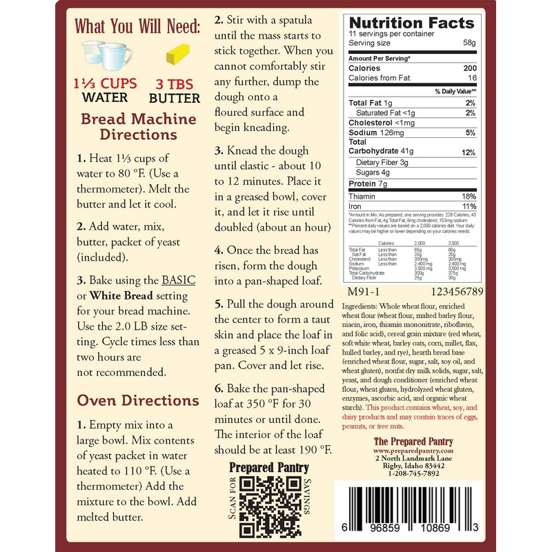 The Prepared Pantry Red River Valley Settlers Multi-Grain Bread Mix;