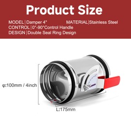 Aulmscn 4 Inch HVAC Duct Manual Volume Damper Backdraft Damper, Stainless Steel Airflow Ducting With Adjustment Handle, Air Control Valve for HVAC Ventilation System (4inch)