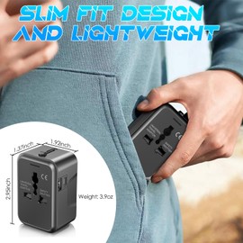 Universal Travel Adapter, URJD 5V 2.4A 2 x USB Ports (USB A/USB C) International Power Plug Adapter, Type C Type A Type G Type I f All in One Wall Charger for Europe UK US AU 200+ Countries