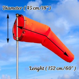 18" Diameter x 60" Long Heavy-Duty Nylon Windsock – UV & Weather Resistant – Ideal for Airport Runways, Helipads, Oil Rigs, and Industrial Sites – Durable Polyurethane Coated Fabric - Metal Frame not Included