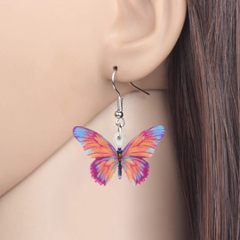 OUSIO Acryl Bunte Schmetterling Ohrringe Natur Insekt Tiere Baumeln Schmuck für Frauen Frühling Sommer Zubehör Urlaub Geschenke (Rosa)