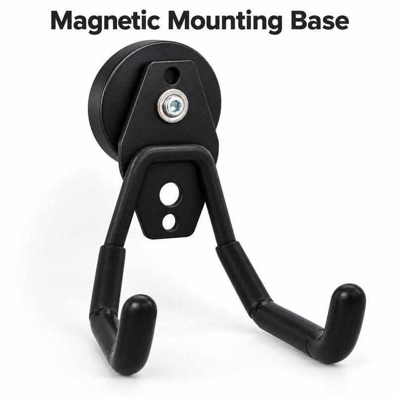 Magnetic Garage Hook, Heavy-Duty Double-Prong Tool Hanger, No-Drill Magnetic Storage