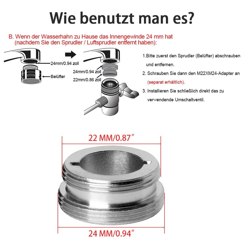 PAROAD Faucet Adapter M22 Plug (Bottom) + M24 Plug (Top)