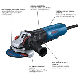 BOSCH GWS14-50P 5 In. Angle Grinder with Lock-On Paddle Switch - Complete Set for Versatile Grinding and Cutting