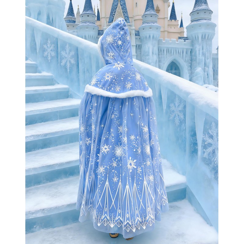 PURFEEL Girls Luxurious Velvet Snowflake Cape Kids Princess Hooded Cloak