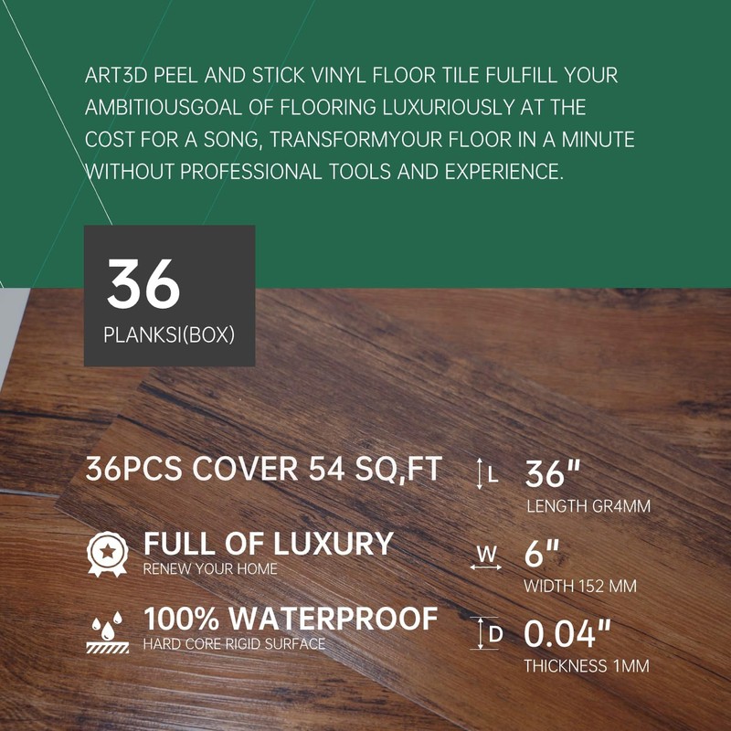 VallisCo Peel and Stick Vinyl Flooring 36 Pack 54 Sq.Ft,