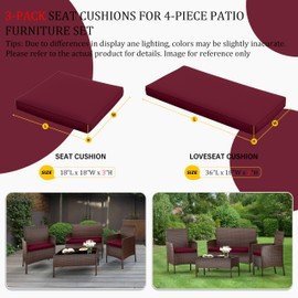 Pakunoda 3 Pack Outdoor Replacement Cushions, Fit for 4-Seater Wicker Rattan Patio Conversation Set, 36x18x3,18x18x3, Liner & Cover