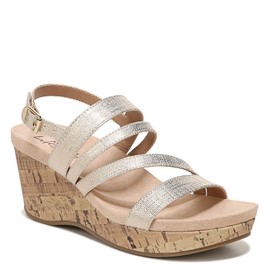 LifeStride Womens Discover Strappy Platform Wedge Sandal, Gold, 10 Wide US