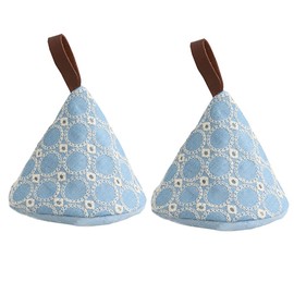 Triangle Pot Holder, Set of 2, Heat Resistant Mittens, Oven Mitts, Stylish, Cute, Scandinavian Style, Kitchen Mittens, Pot Lid, For Both Left and Right Use, Convenient Storage (Blue)