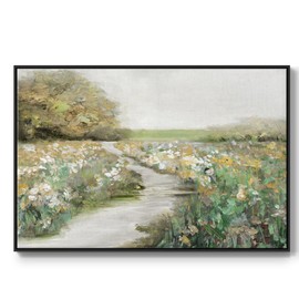 Renditions Gallery Canvas Wall Art Paintings for Home Blooming Quiet Meadow Floater Framed Artwork Hangings for Office Bedroom Kitchen - 17"X25" Black Frame GAL007