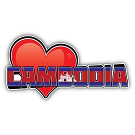 Cambodia Art Heart Flag Soccer Club Fan Girl Travel Slogan Sticker | Car Bumper, Laptop, Water Bottle, Wall, Window Waterproof Vinyl Sticker Decal | Longer Side 3'' |