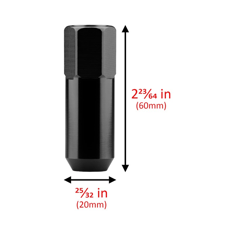 Black 20 PCS M12x1.5 Lug Nuts 60mm Extended Tuner Aluminum