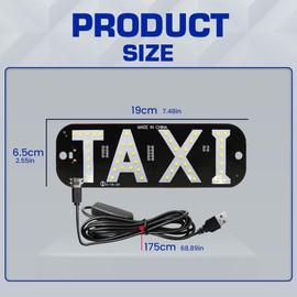 Juren 1pcs Taxi Sign Light TYPE-C USB On/Off Button, Bright Taxi LED Sign, Suction Cup Window Placement for Taxi Car (White)