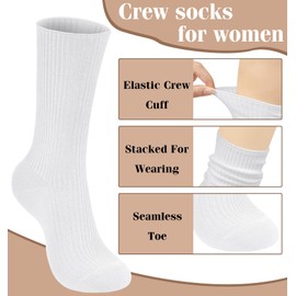 YSense 6 Pairs Women's Crew Socks Cute Aesthetic Cotton Neutral Slouch Socks for Athletic, Boot, Casual Girls
