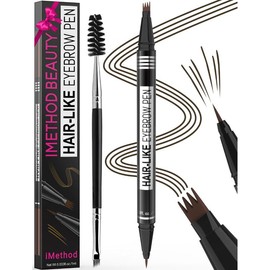 iMethod Eyebrow Pencil, Hair-like  2-in-1 Waterproof Eyebrow Pen with 4 Tip Brow Pen, with Dual-ended Eyebrow Brush, Cosmetic Makeup - Color: Black Brown
