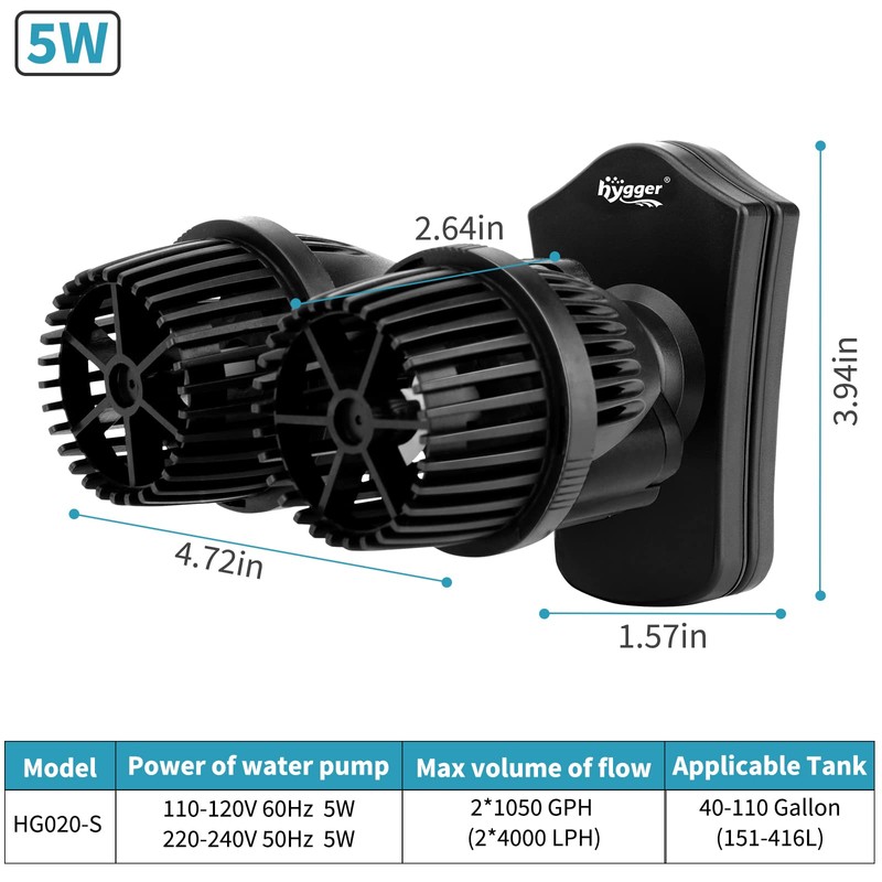 hygger 2100GPH Double Head Aquarium Wave Maker, Quiet 5W Aquarium