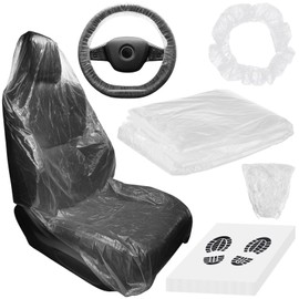 300 Pcs Disposable Car Seat Covers Set, 100 Seat Covers, 50 Steering Wheel Covers, 50 Gear Shift Covers, 50 Foot Mats, 50 Handbrake Covers, Universal Fit for Cars, SUVs, Trucks