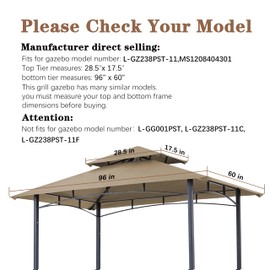 SCOCANOPY Replacement Canopy Grill BBQ Gazebo Roof Top, for Gazebo Model L-GZ238PST-11 Only