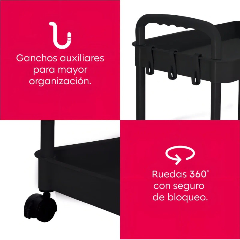 Carrito Auxiliar Organizador Almacenaje Multiusos 3 Niveles Color Negro