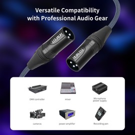 HUALEU 10FT 3Pin XLR Male to Male Audio Cable,Hi-End (OFC) Silver Plated Connector Studio Mixer Amplifier Adapter Cable-2 Pack