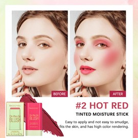Tiejdhr Multi-Use Makeup Blush Stick, 3-in-1 Cream Blush Stick Beauty Tinted Solid Blush Stick for Cheek/Eyes/Lips, Waterproof Moisturizer Stick, Suitable for All Skin (02# Hot Red)