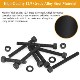 55 Pieces M5 x 25mm Socket Head Cap Screws, Thread Pitch 0.8mm, Sutemribor M5 Black Screws, 12.9 Grade Alloy Steel, Black Oxide Finish, Fully Threaded