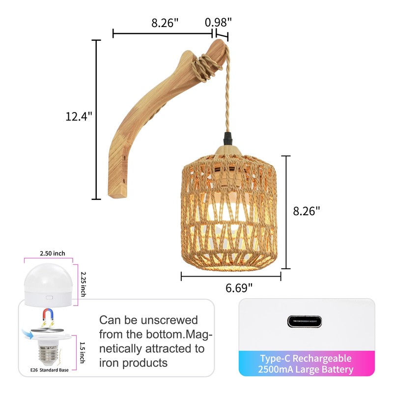 Frideko Boho Rechargeable Wall Sconces Set of Two with Remote,