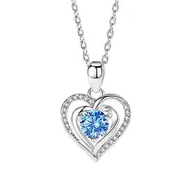 COLORFUL BLING Luxury Blue Love Heart Pendant Necklac Crystal Cubic Zirconia CZ for Women Lover Wedding Romantic Jewelry Velentine's Day Gift-Blue