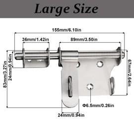 Slide Bolts Lock, Heavy Duty Sliding Gate Barrel Latch Stainless Steel Home Safety Door Lock for Fences Garage Shed Garden Doors (6 Inch)