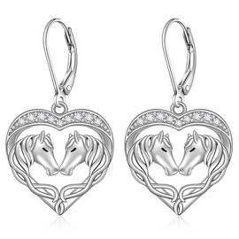 Horse Earrings for Women Sterling Silver Dangling Horse Jewelry Animal Heart Shaped Mustang Lover Gifts Christmas
