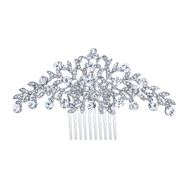 EVER FAITH Wedding Hair Accessories for Bride Crystal Bridal Banquet Floral Leaf Elegant Hair Comb Clear Silver-Tone