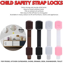 8-Pack Baby Safety Locks - No Drill Sticky Cabinet & Drawer Latches for Fridge, Toilet, Dishwasher | ABS+PE Child Proof Locks (White/Pink/Black/Brown 2 Each)
