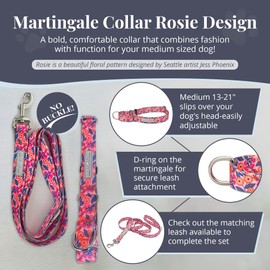 Lucky Love Dog Martingale Dog Collar - Adjustable, No-Slip, Durable, & Soft Webbing Dog Collar for Male and Female Dogs Ideal for Training & Walking - in Floral Rosie Pattern, Medium Size