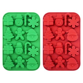 2Pcs Xmas Chocolate & Fudge Molds - Silicone Santa Claus & Tree Candy Molds
