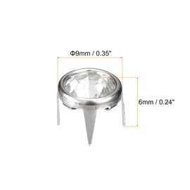 sourcing map 100 Pcs Rhinestone Stud Refills, 9mm/0.35" Rhinestone Claw Beads Nailhead, Rivets Metal Spikes for DIY Leather Craft Making Purse Clothing, Silver Frame + White Stone