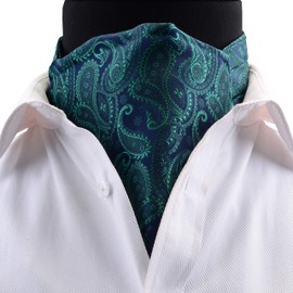 Gusleson Men's Ascot Green Paisley Necktie Floral Jacquard Woven Gift Cravat Tie and Pocket Square Set (UK0603-10)