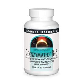 Source Naturals Coenzymated B-6 25mg P-5 Pyridoxal-5 Phosphate Fast-Acting, Quick Dissolve Sublingual Vitamin Supports Amino Acid Metabolism - 30 Lozenges