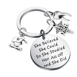 BEKECH Dental Hygienist Keychain Dental Hygienist Graduation Gift Dental Jewelry New DH Gift Dental Student Gift (DH)