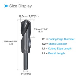 CoCud Reduced Shank Drill Bit 27.5 mm Cutting Edge 1/2 Inch Shank Nitride Coated High-Speed Steel 6542 Twist Drill Bit - (Application: for Stainless Steel Metal Wood)