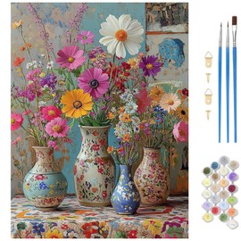 MAXBYE Flower Paint by Numbers Kit for Adults, Wildflower Paint by Numbers Kits for Beginner, DIY Acrylic Color by Number on Canvas for Home Wall Decor Gift 12X16 Inch (Without Frame)