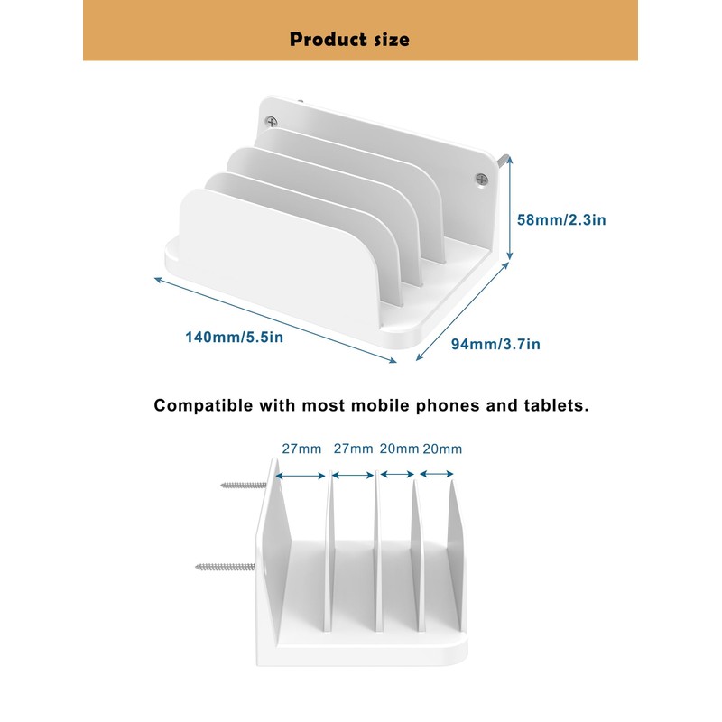 TYAMTOGSM Phone Wall Mount Storage Organizer, (White)