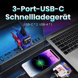 GravaStar Alpha 65W USB C Charger Robot GaN Charger USB C Power Supply 3-Port Fast Charger for iOS, Steam Deck (Blue)