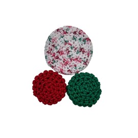 Dish Scrubber Set - Christmas Colors - Red/Green/White - 2 Double Layer Nylon Yarn Scrubbies - Double Thick Round Cloth - Reusable - Sponge - Scouring Pad - Household Helper